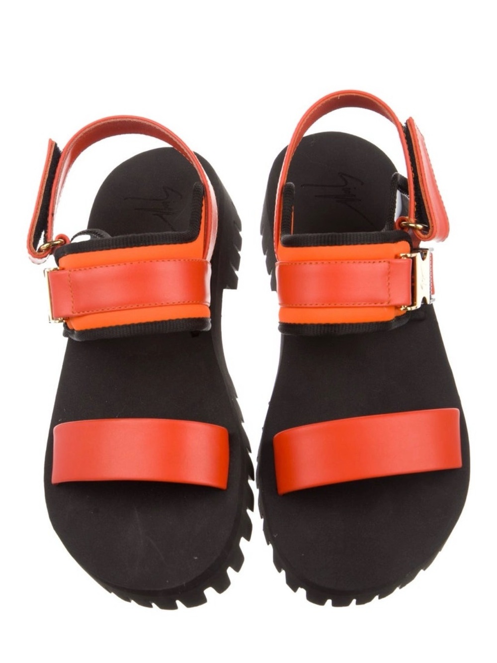 Giuseppe Zanotti Orange and Black Sporty Leather Sandals